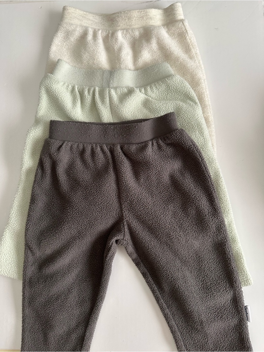3 Gerber Baby Fleece Pants 6-9 months bundle boy girl cream taupe sage green